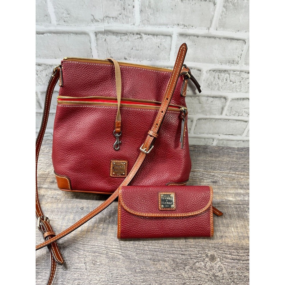Dooney & Bourke Burgundy Pebble Grain Leather Crossbody Handbag Purse W/ Wallet